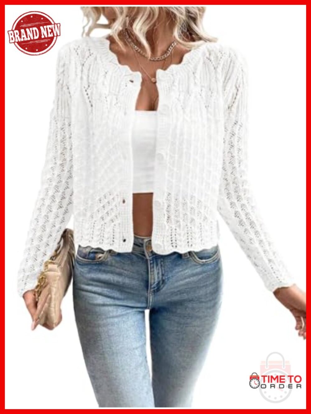 Knit Cardigan Sweater for Women Cropped Crewneck Button Down Long Sleeve Fall